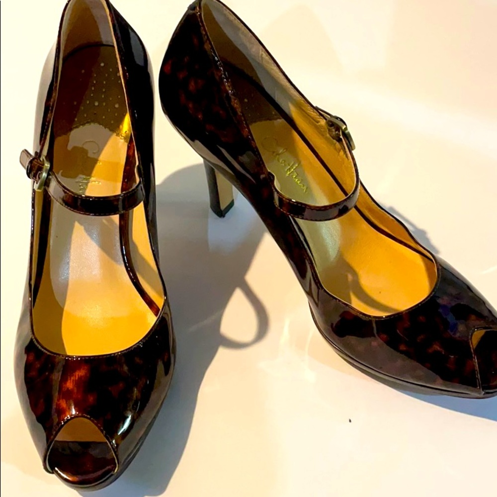 Come Haan patent leather animal print heels
